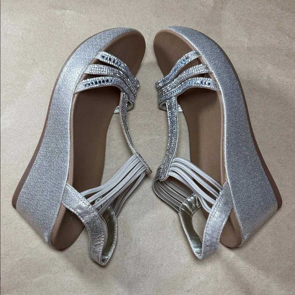 Kelly & Katie Silver Beaded Wedge Sandals